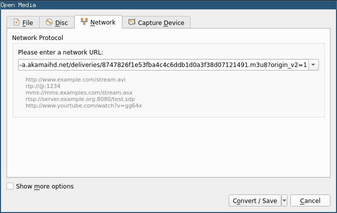 VLC open network stream