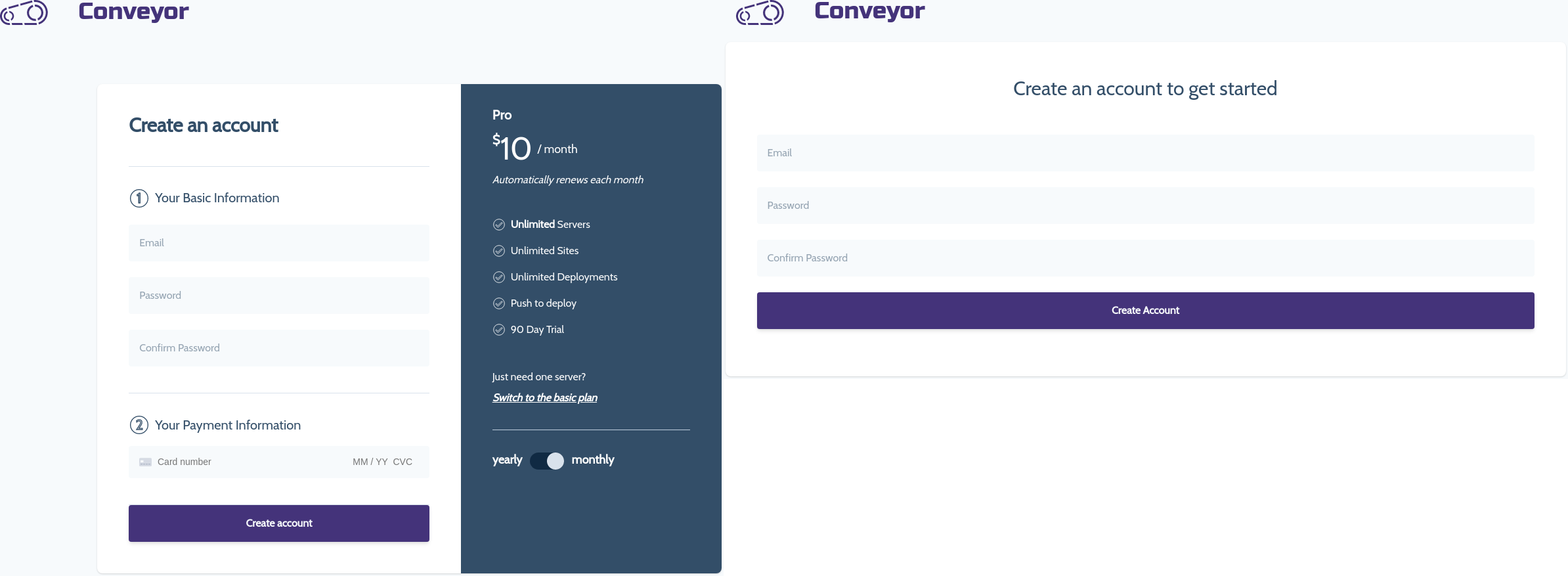 Registration page comparison